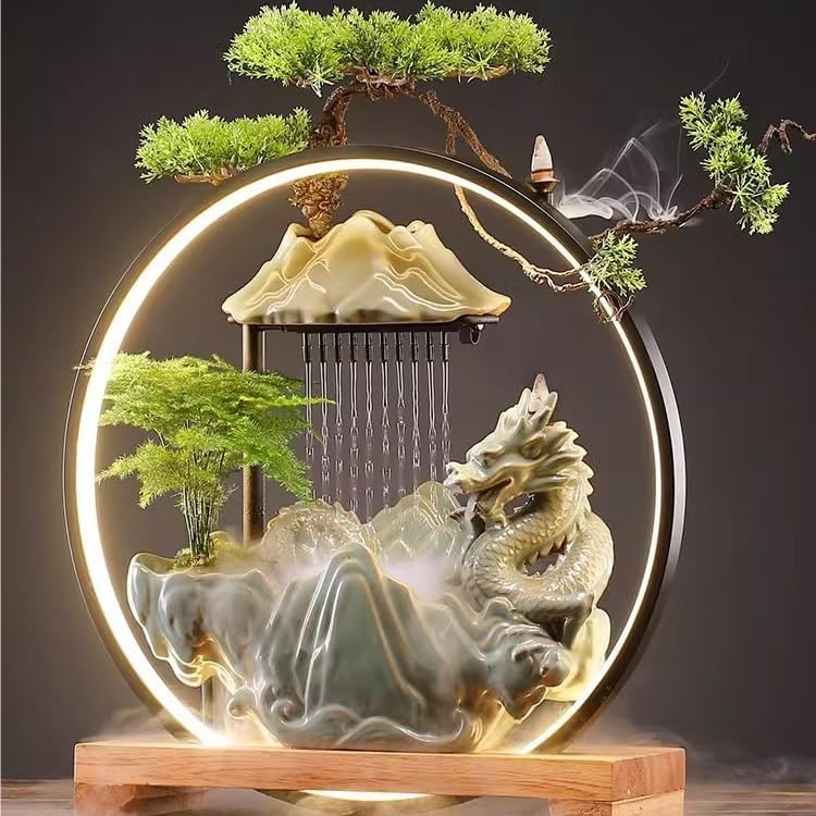 AQWASYUTER Creative Indoor Water Fountain Ornament with Flowing Water for Home Office Decor