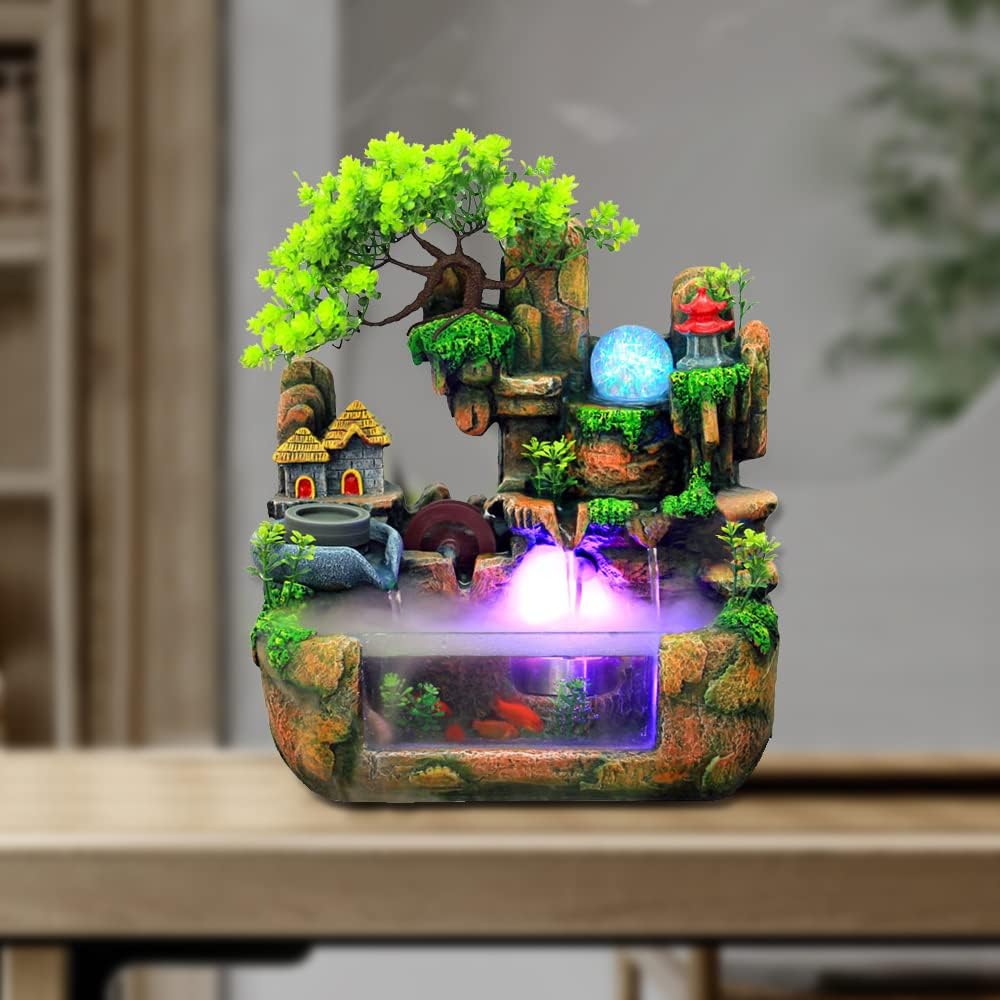 Tabletop Water Fountain with LED Lights and Humidifier