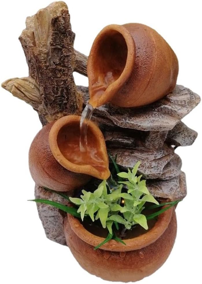 Elegant Water Flow Clay Pot Tabletop Fountain Decoration