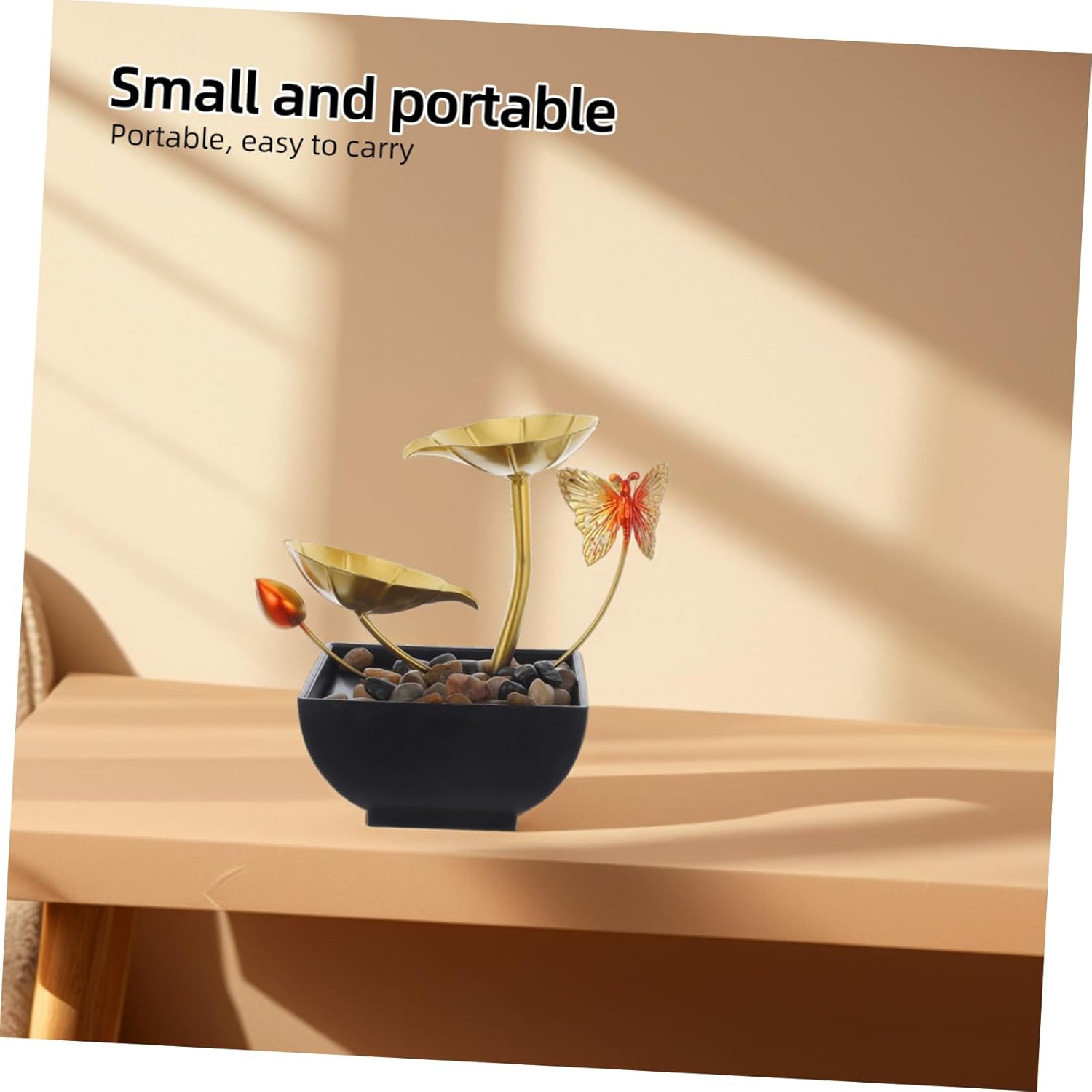 STOBAZA Indoor Water Fountain with Lotus Leaf and River Rocks USB-Powered Air Humidifier for Relaxation and Decor