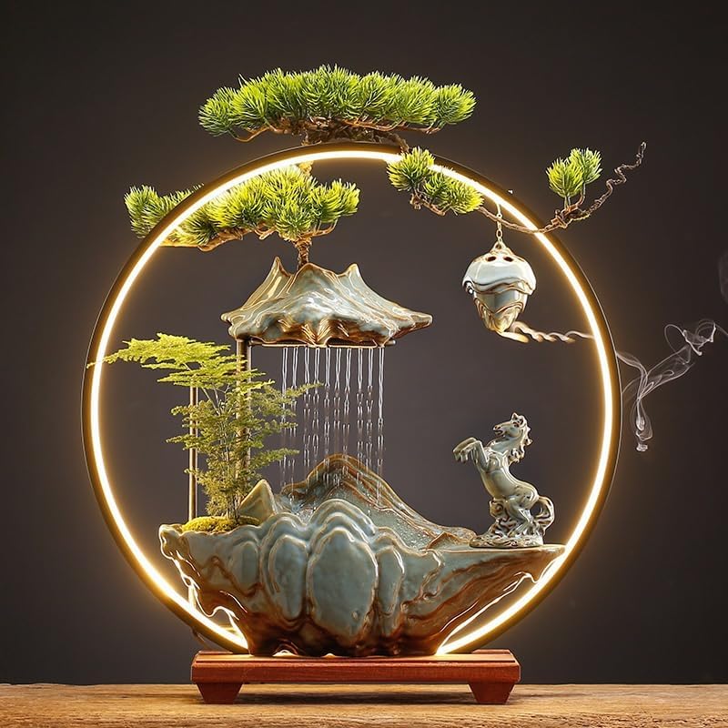 Indoor Lucky Water Fountain with Zen Waterfall Design