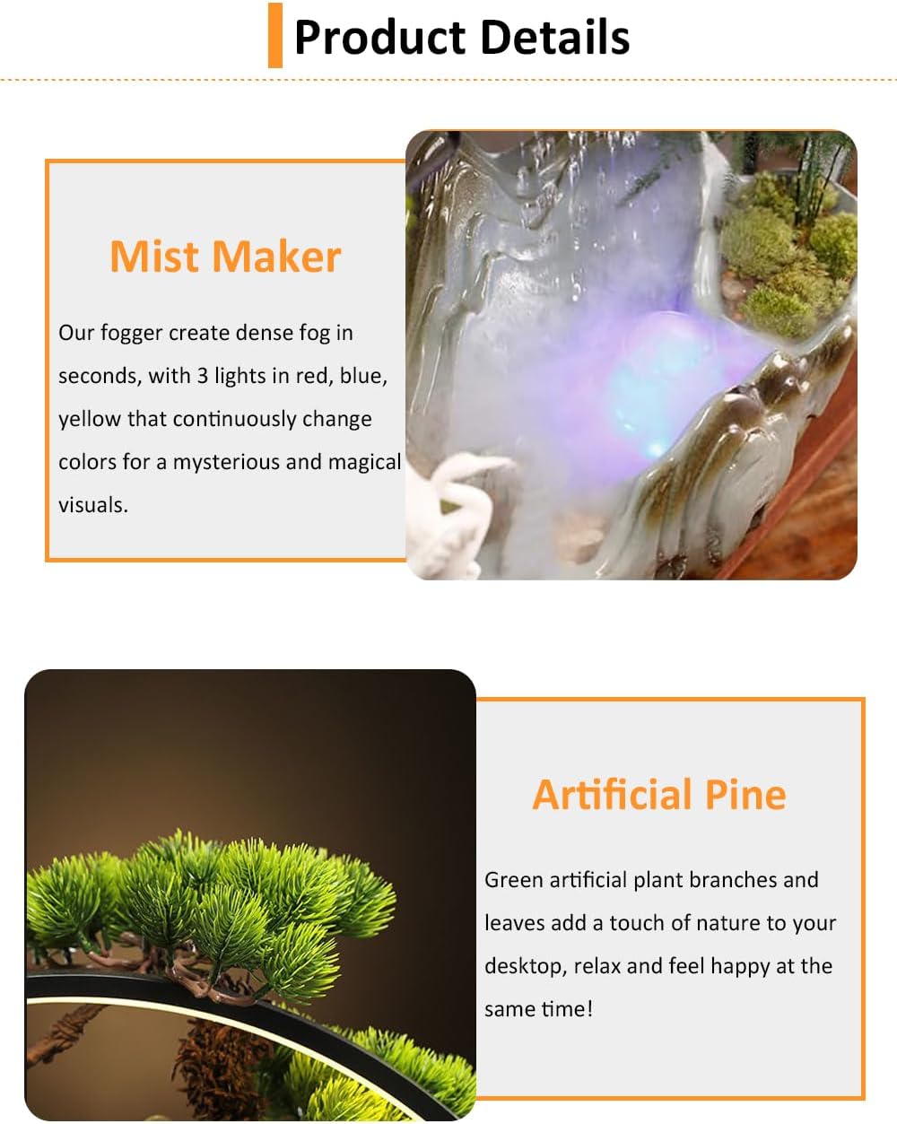 CIFUPUQU Deer Tabletop Water Fountain with LED Light and Incense Holder