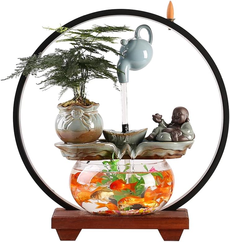 Modern Indoor Glass Fish Tank Water Fountain Desk Decoration