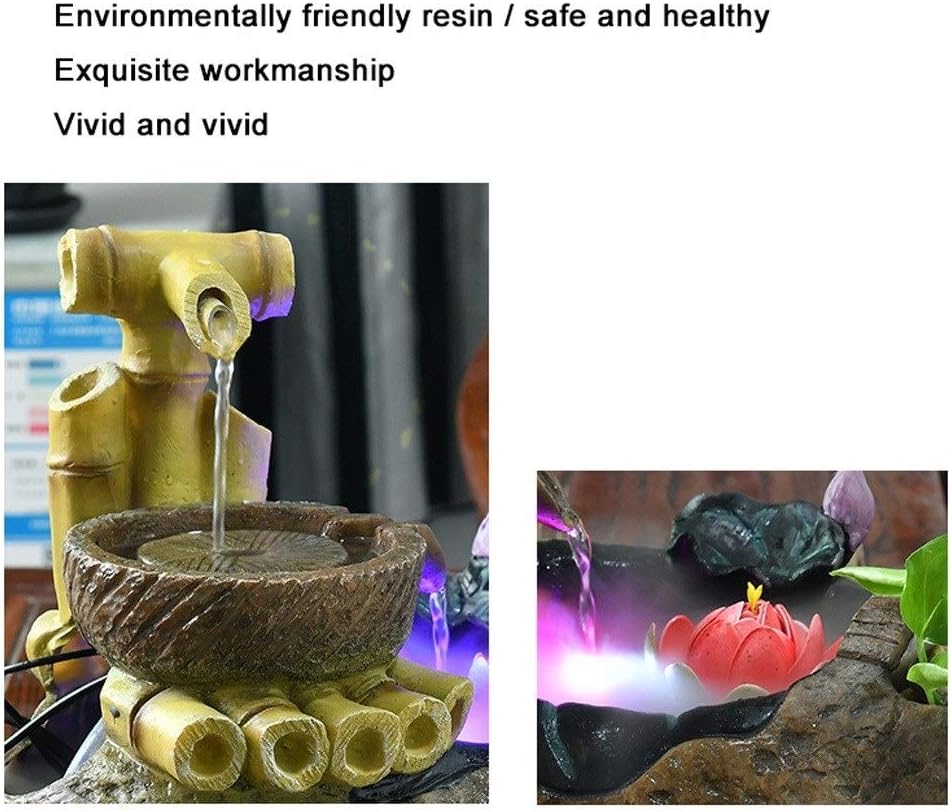 Gold Tabletop Water Fountain with LED Lights and Humidifier