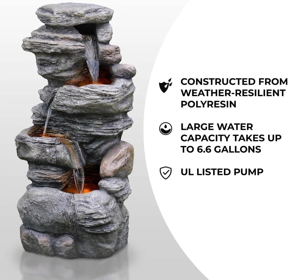 Outdoor Cascading Bowls LED Water Fountain for Garden and Porch