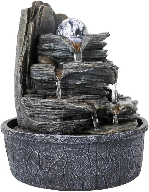 Rockery Indoor Water Fountain with LED Lights and Crystal Ball