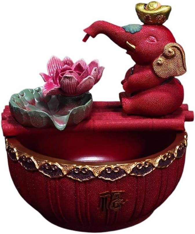 Elegant Red Elephant Desktop Fountain with Flowing Water