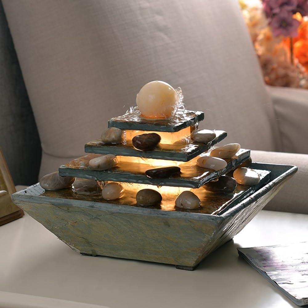 Elegant Square Ceramic Marble Desktop Water Fountain
