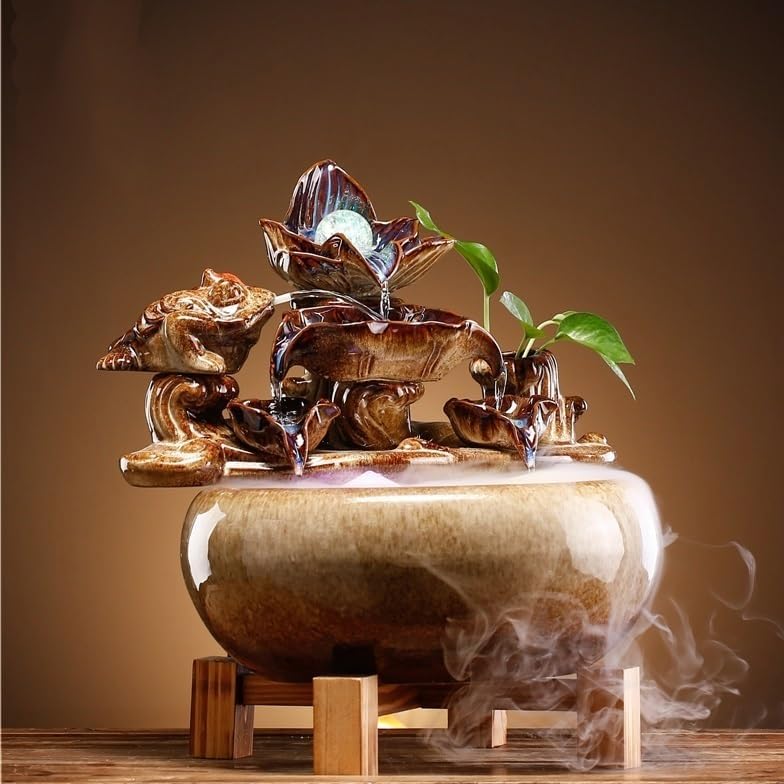 Ceramic Tabletop Fountain with Flowing Water Indoor Decor