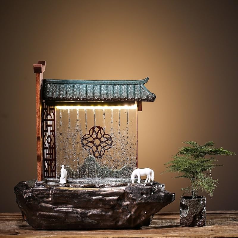 Indoor Fountain Tabletop Ceramic Water Ornament Humidifier
