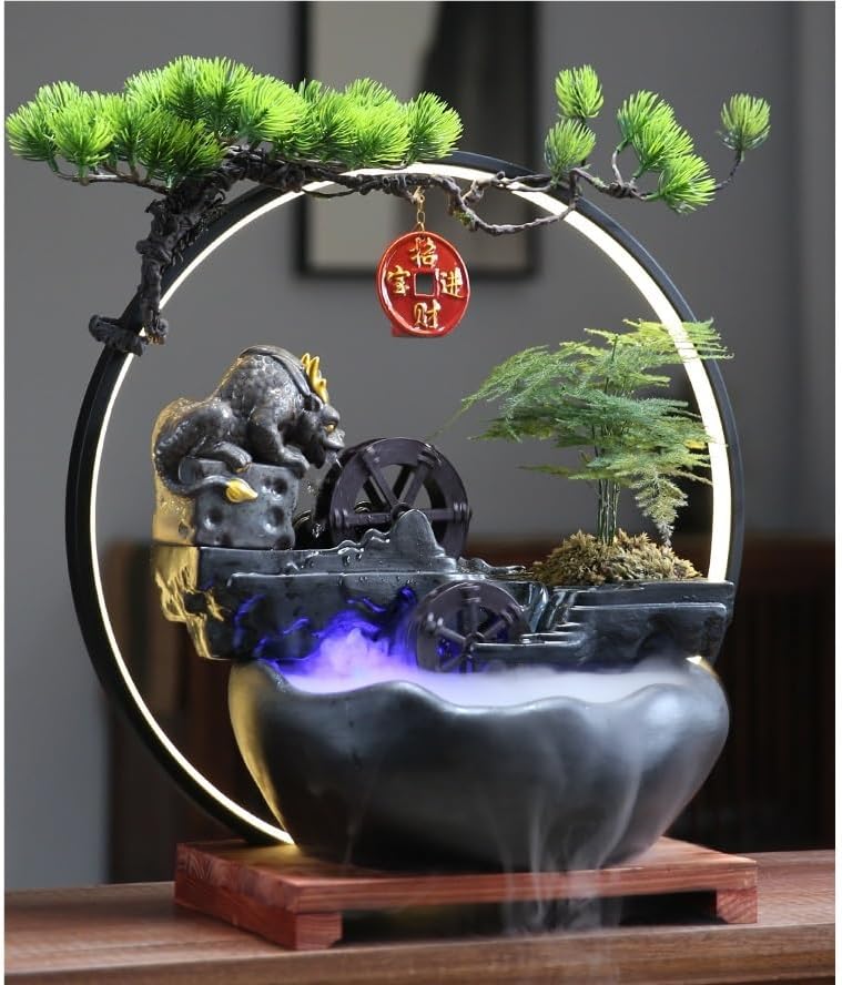 Elegant Tabletop Fountain with Flowing Water and Zen Aesthetic