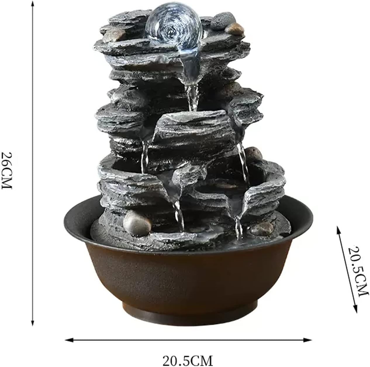 XRXwuf689 Desktop Water Fountain with Resin Rock and Rotatable Ball
