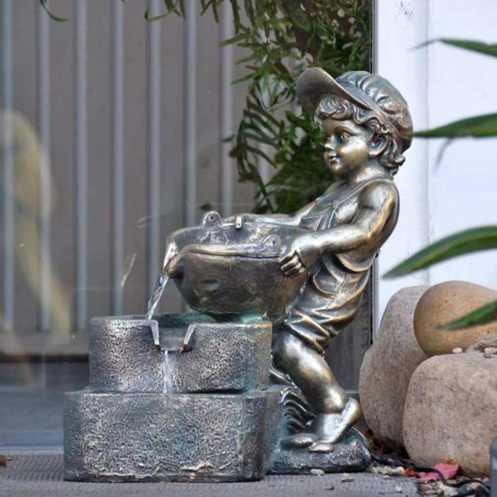 Elegant Desktop Water Fountain with Imitation Copper Resin Design