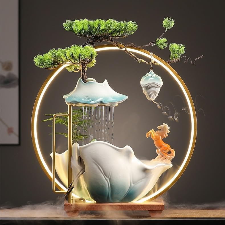 Chinese Style Ceramic Water Fountain for Wealth Attraction Indoor Decor