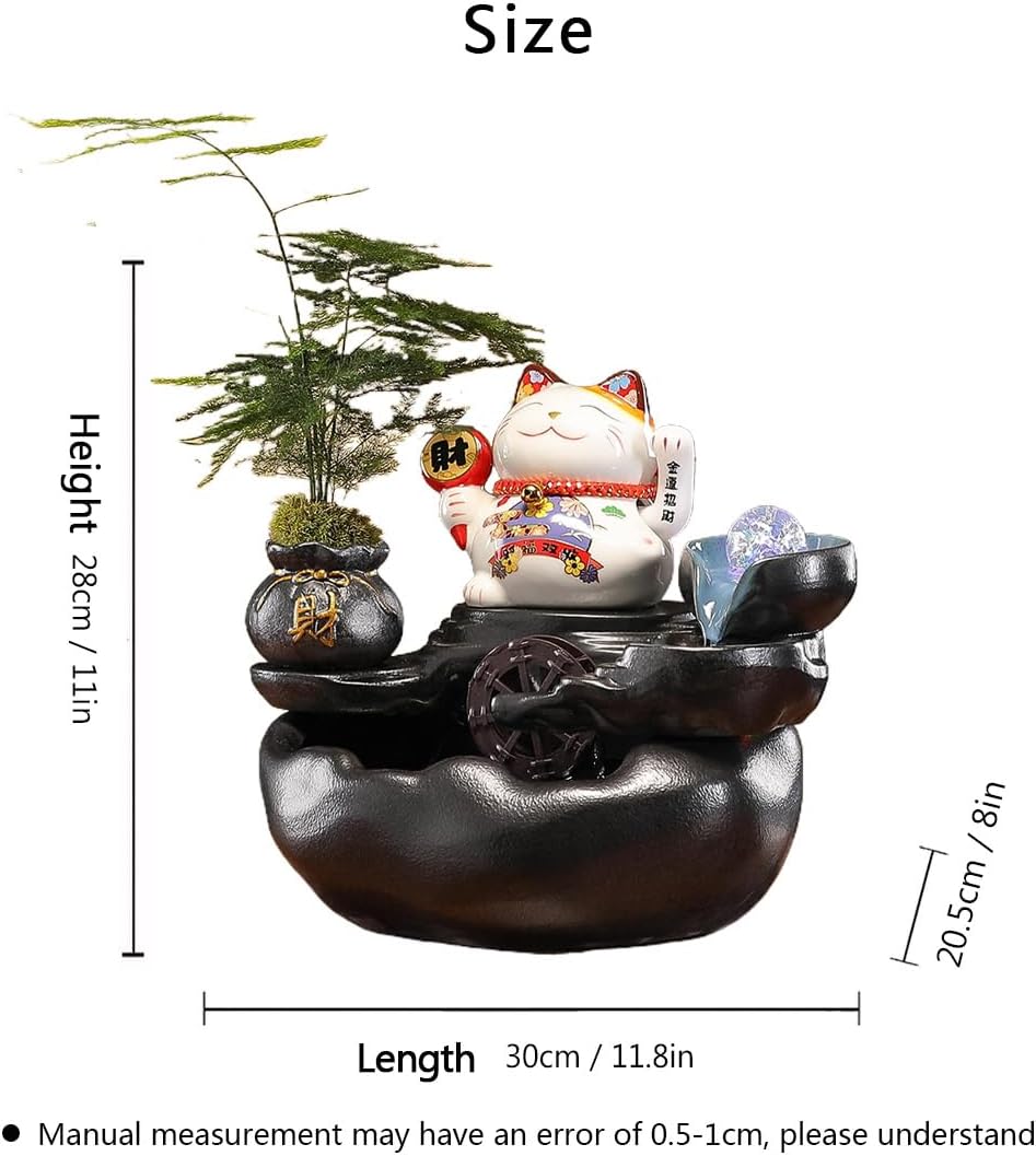 Desk Waterfall Fountain with Lucky Cat Figurine