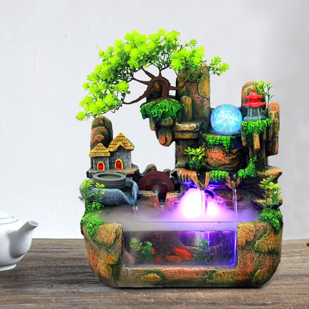Ageanbri Tabletop Fountain with Aquarium and Plants
