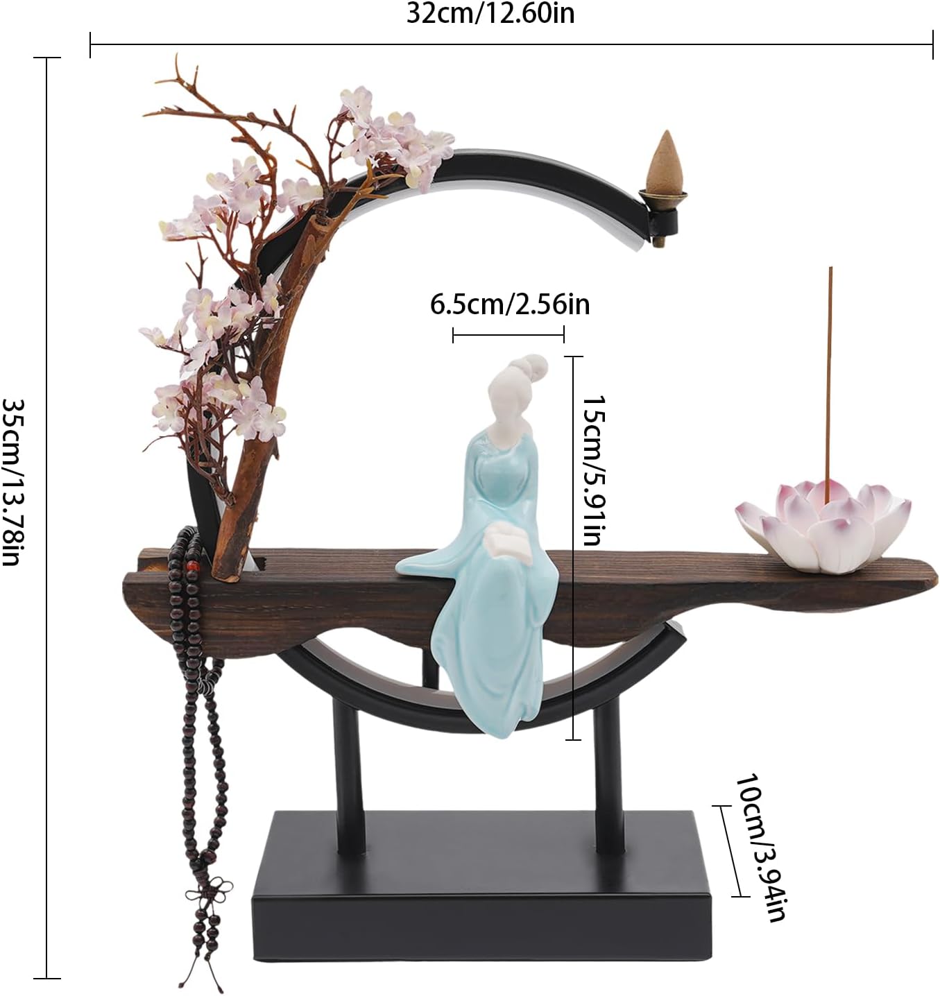 Flhonudi Tabletop Water Fountain with LED Light and Automatic Pump
