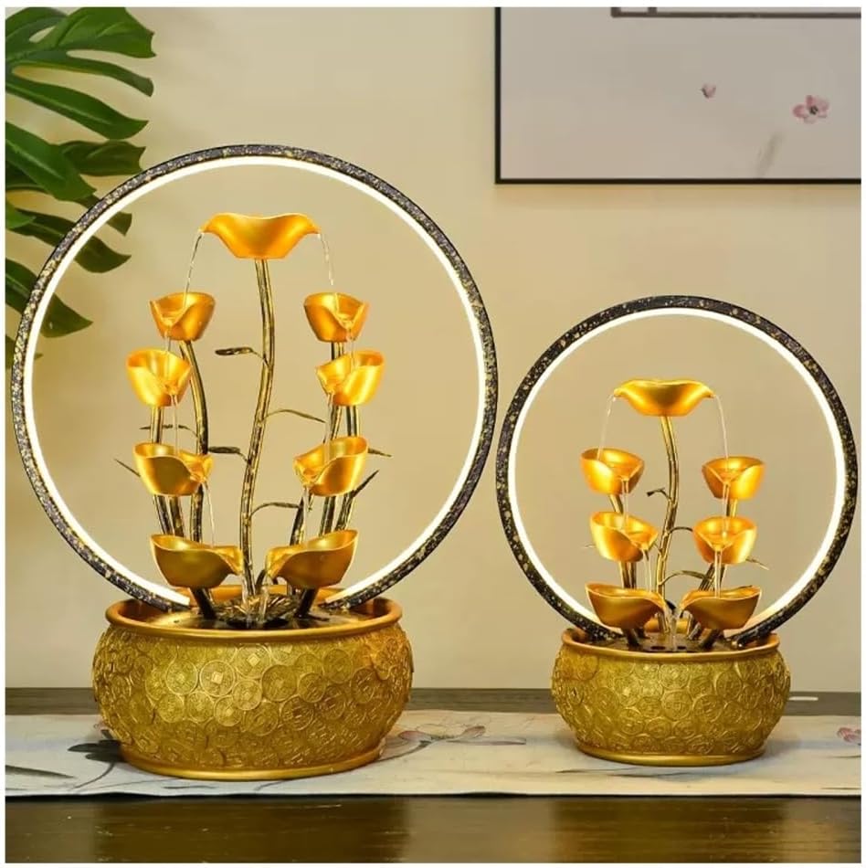 Gold Tabletop Waterfall Fountain with Light - Feng Shui Decor 1