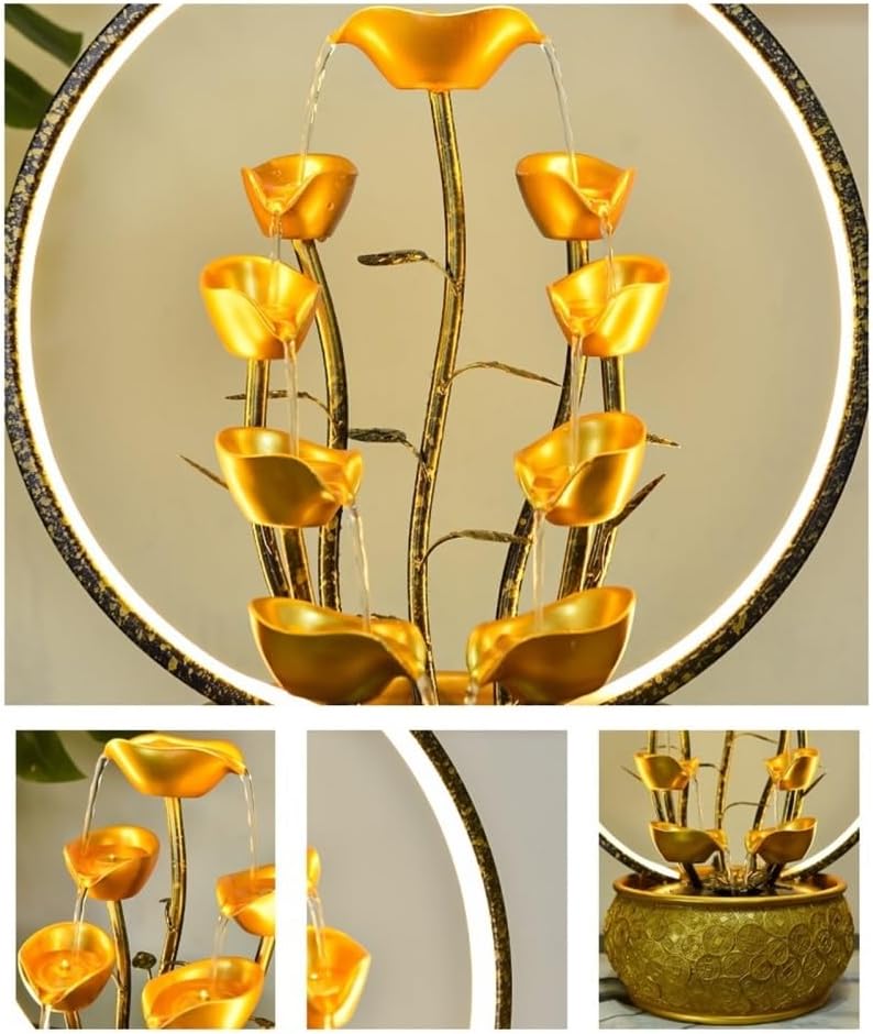 Gold Tabletop Waterfall Fountain with Light - Feng Shui Decor 1