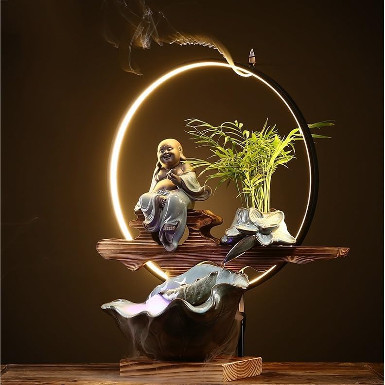 Indoor Fountain Tabletop Fountain Flowing Water Decor with Light Ring