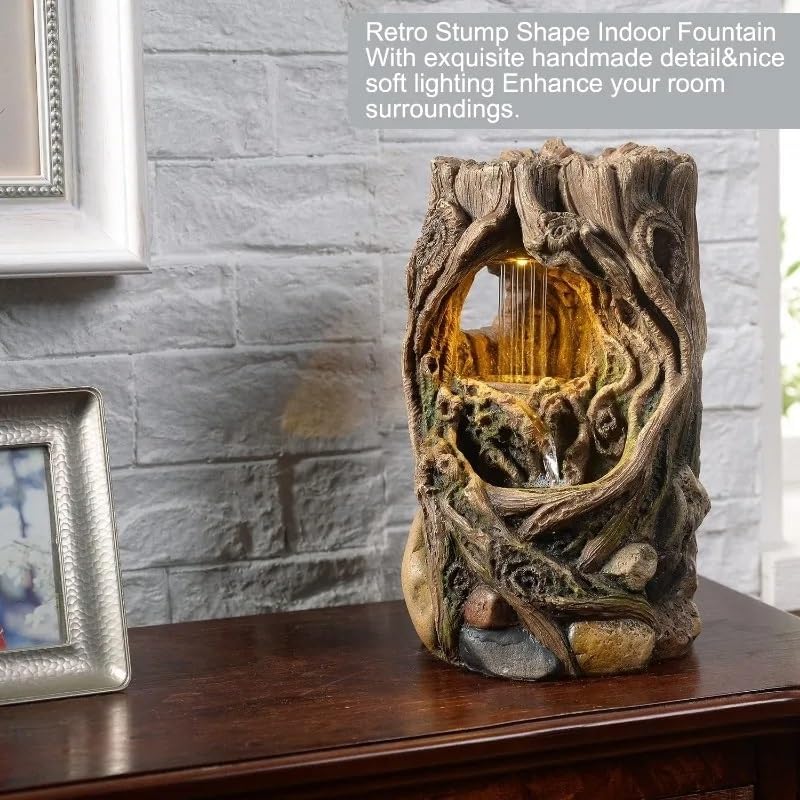 Artistic Indoor Fountain Stump for Desk Relaxation