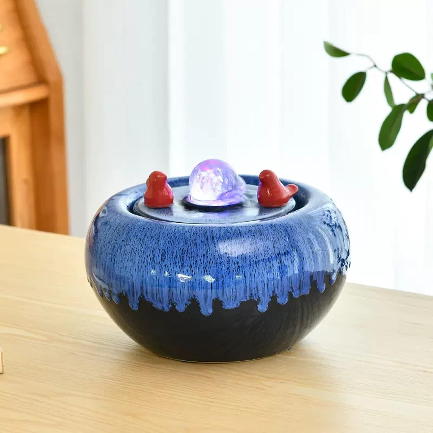 Elegant Desktop Water Fountain with LED Light and Rotatable Ball