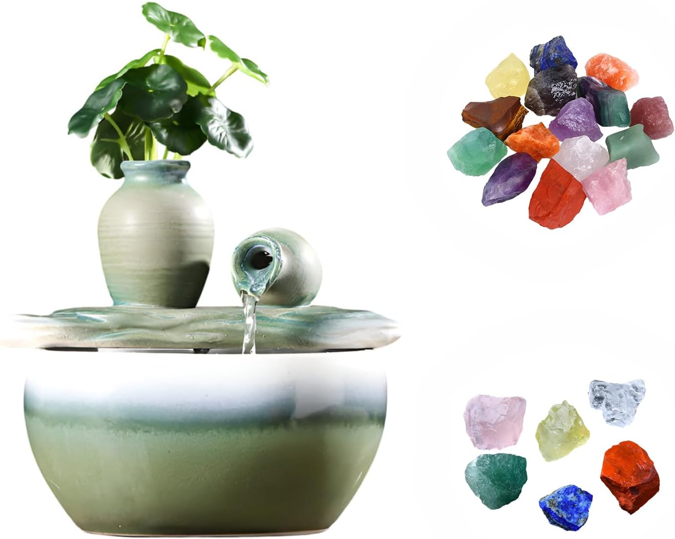827 Inch Ceramic Tabletop Fountain with Free Crystals