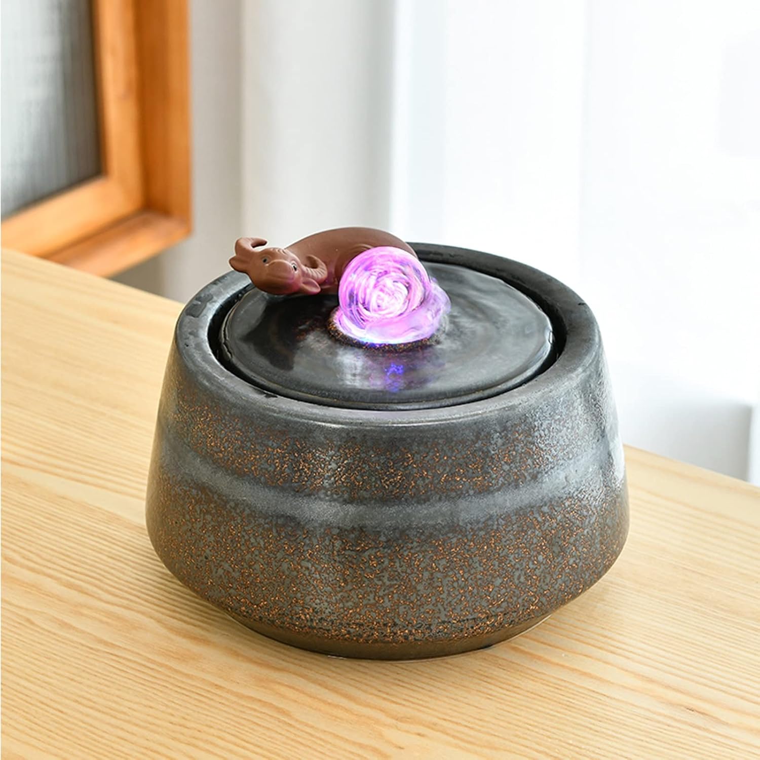XRXwuf689 Desktop Water Fountain with Cow Sculpture