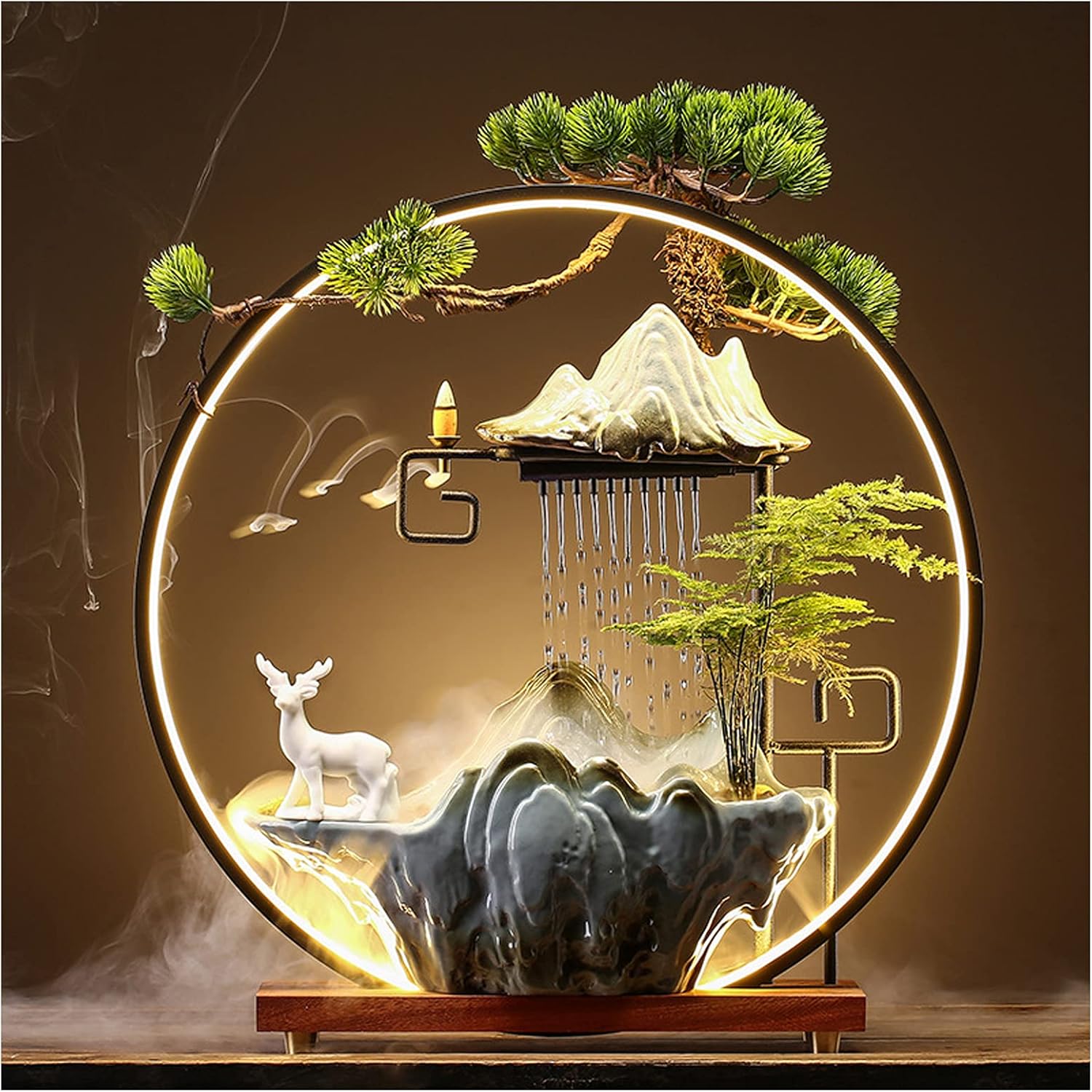 Deer Indoor Water Fountain with LED Light and Mist