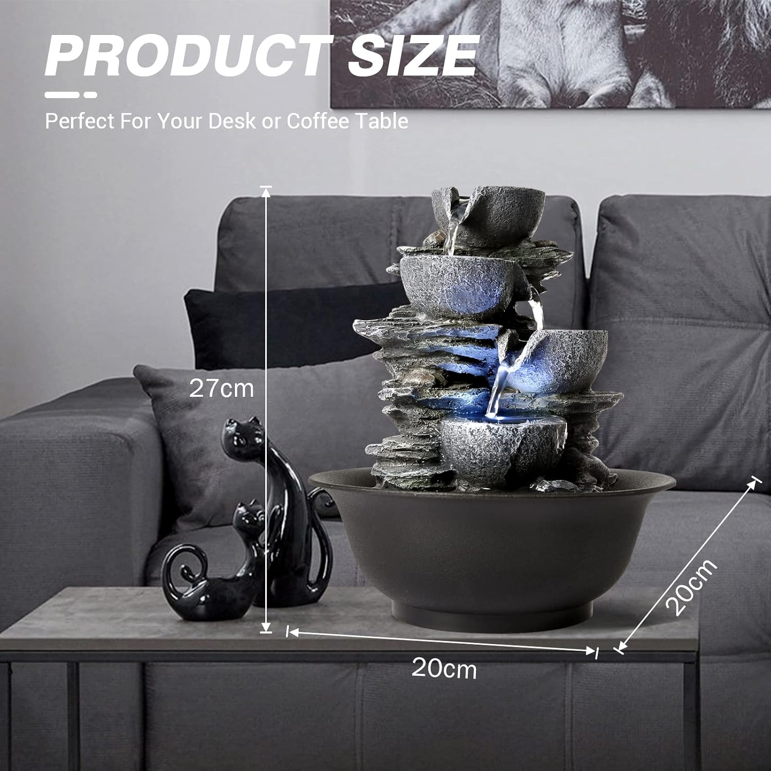 WICHEMI Indoor Waterfall Fountain with LED Light