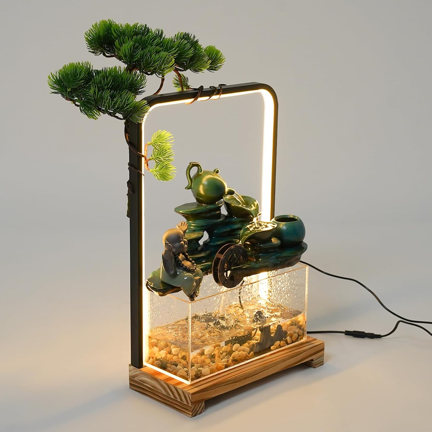 Wanlecy Tabletop Water Fountain with LED Lights and Fish Tank