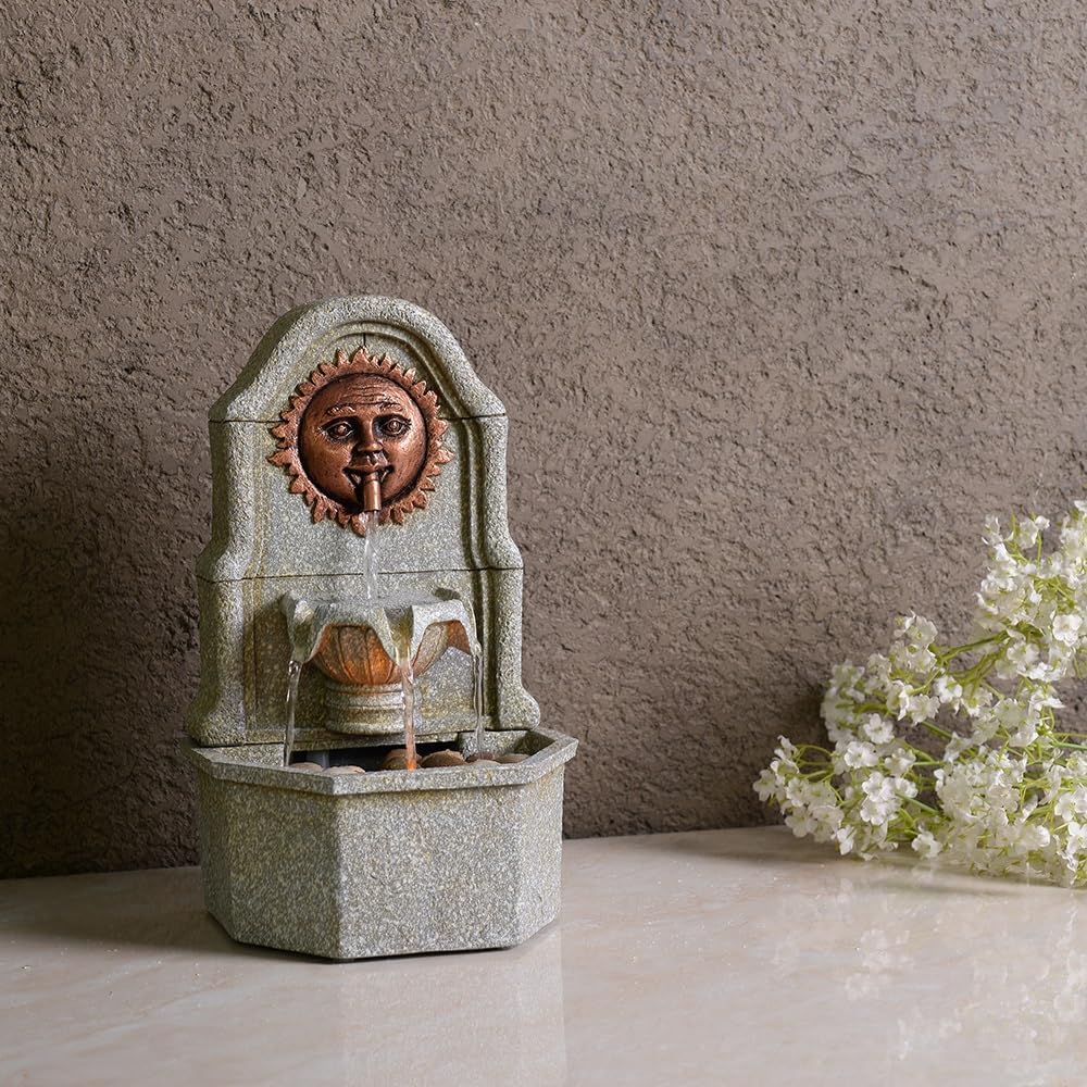 Elegant Desktop Water Fountain with Resin Sun Design