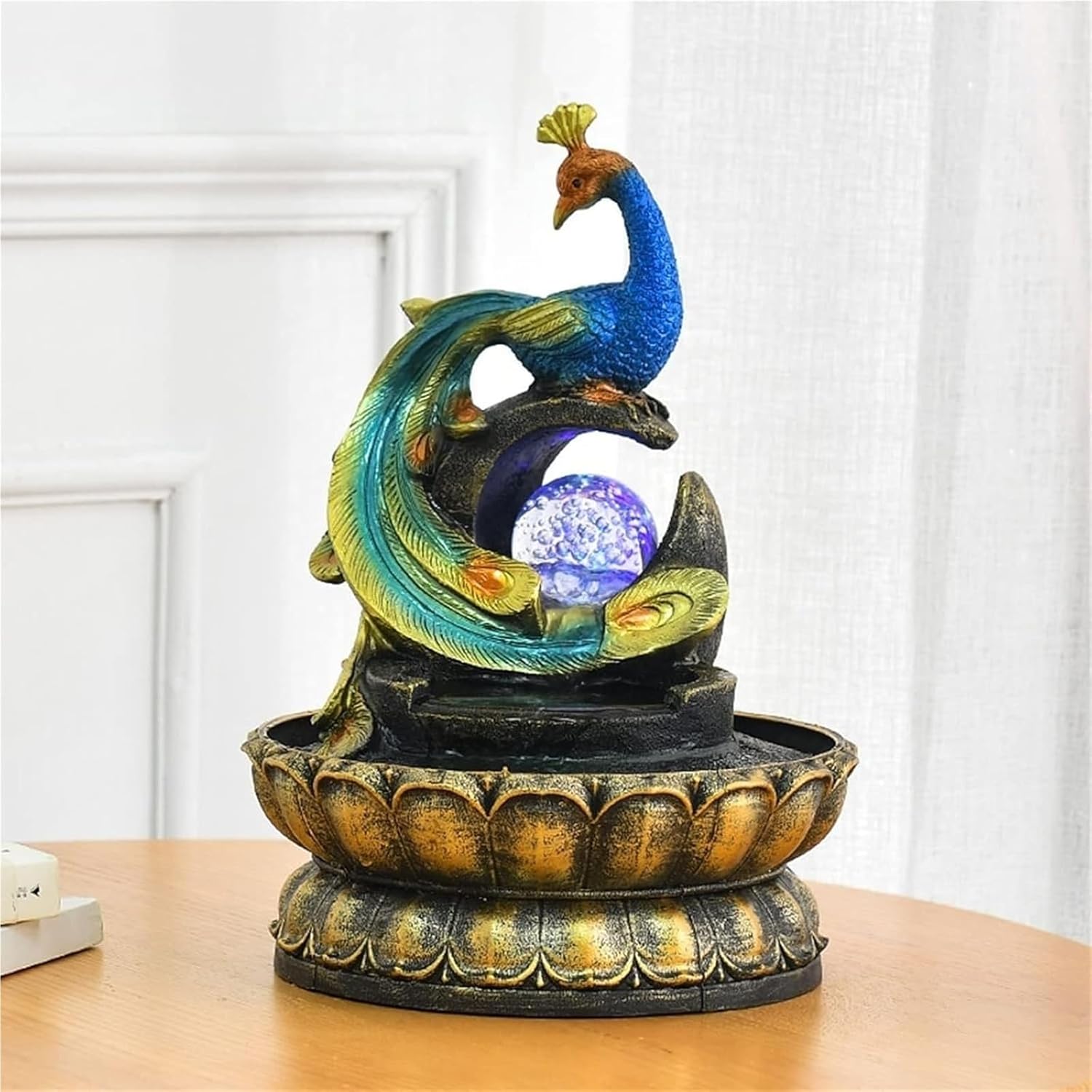 Peacock Shape Tabletop Fountain Home Office Decor