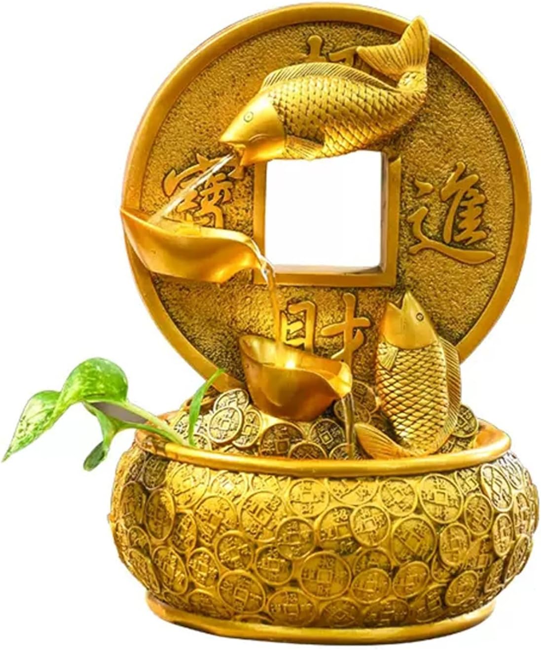 Golden Koi Tabletop Fountain with Light and Waterfall