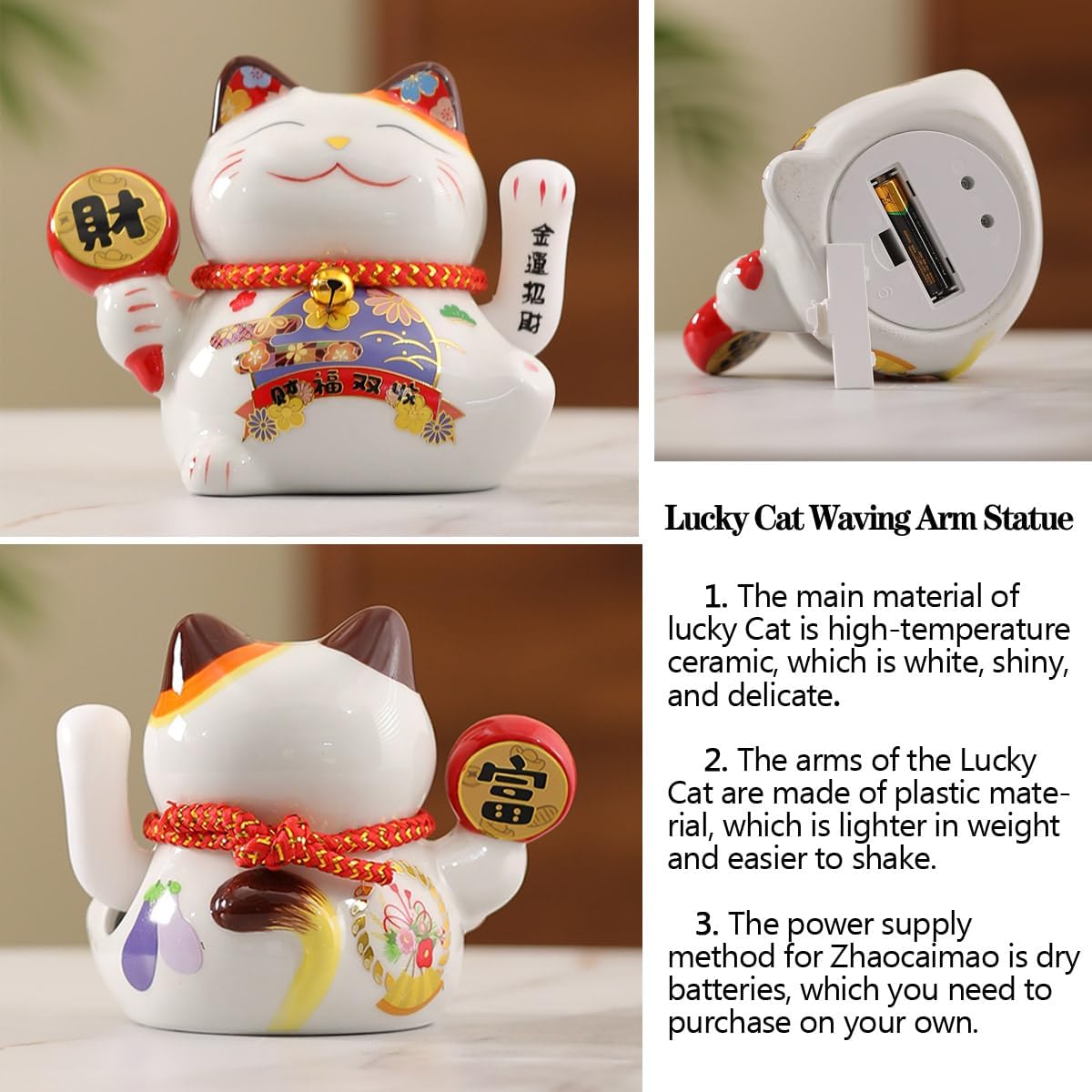 Ceramic Tabletop Waterfall Fountain with Maneki Neko Figurine