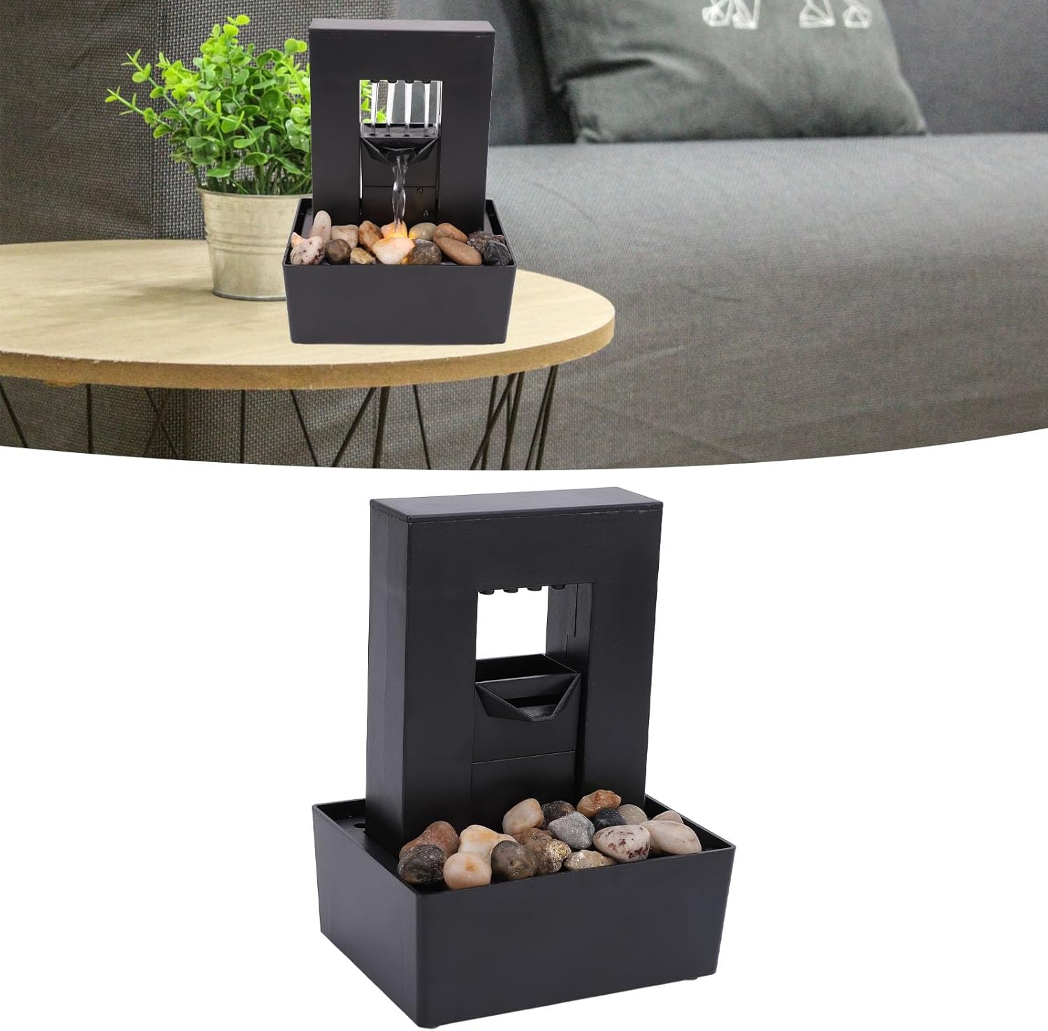 Tabletop Water Fountain with LED Light and Pebbles