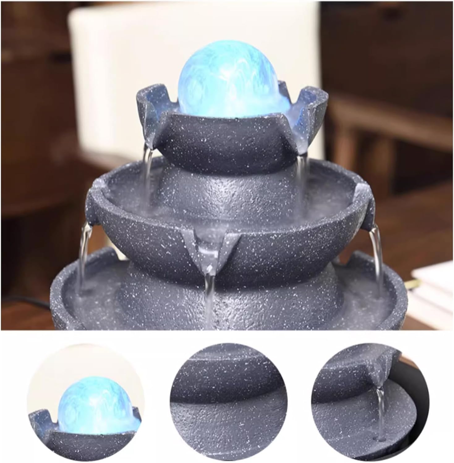 Elegant Tabletop Water Fountain with Rotating Water Ball and LED Light