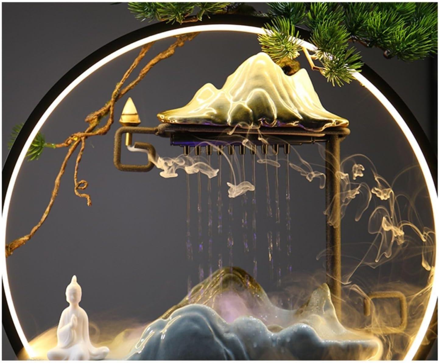 AQWASYUTER Zen Waterfall Desk Fountain with LED Light