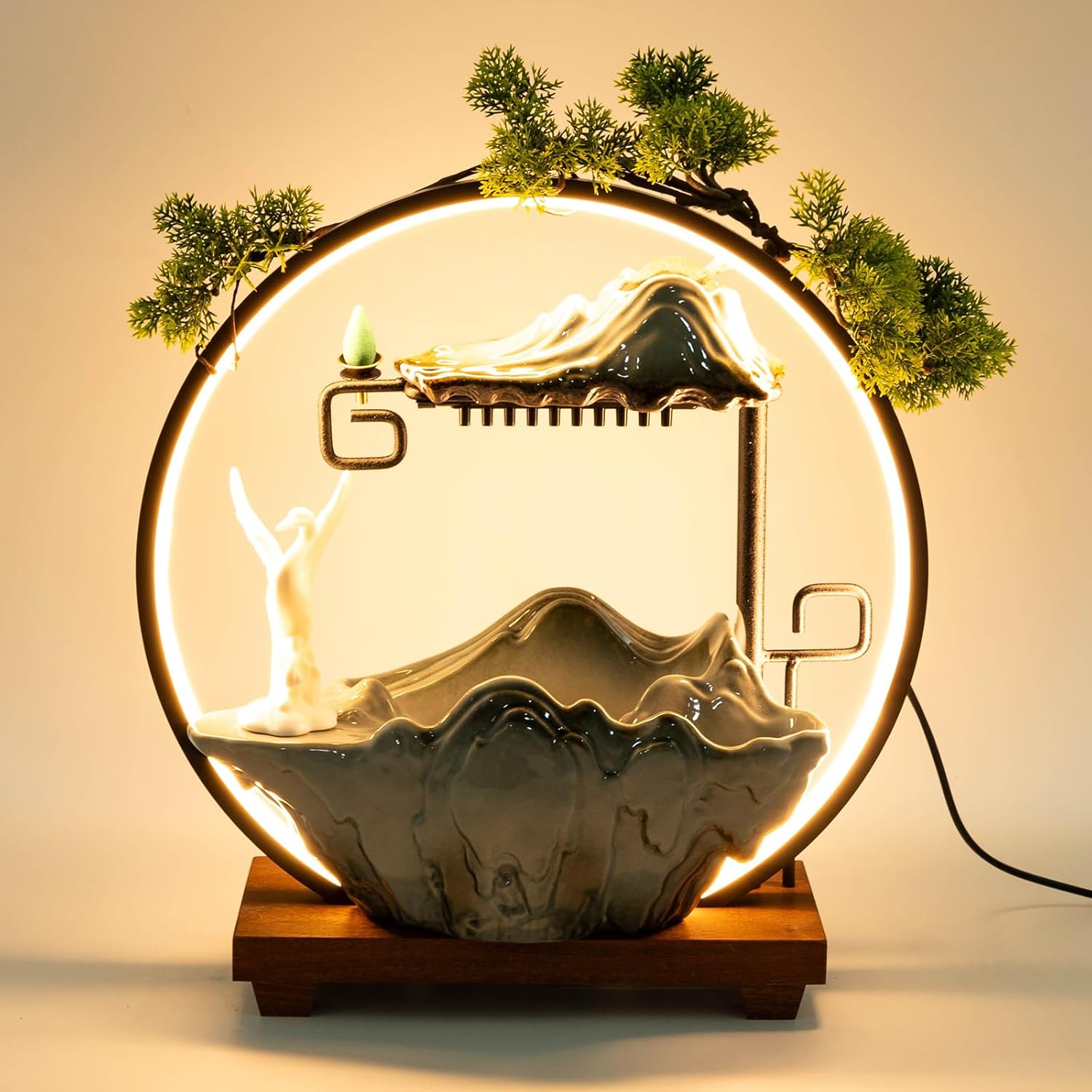 Drarint Tabletop Fountain with LED Light and Incense Burner