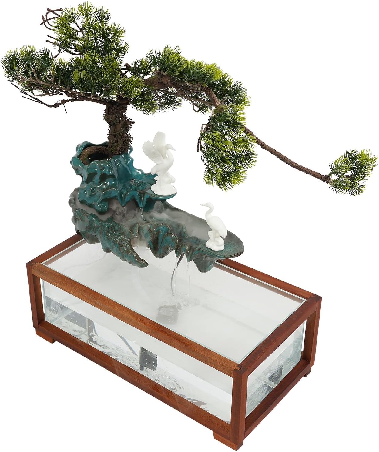 Elegant Tabletop Crane Water Fountain with LED and Fish Tank