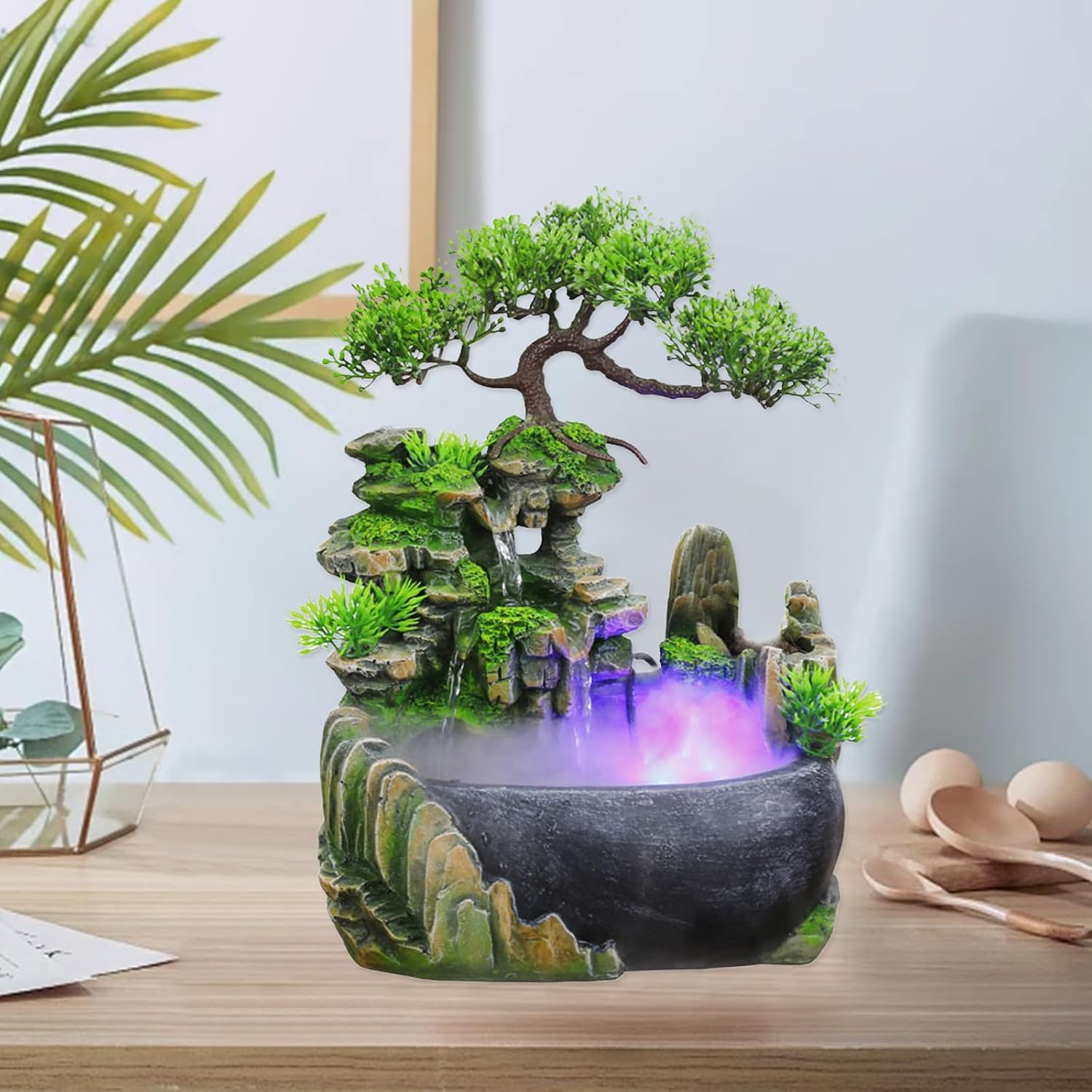 11-Inch Tabletop LED Waterfall Fountain with Atomizer