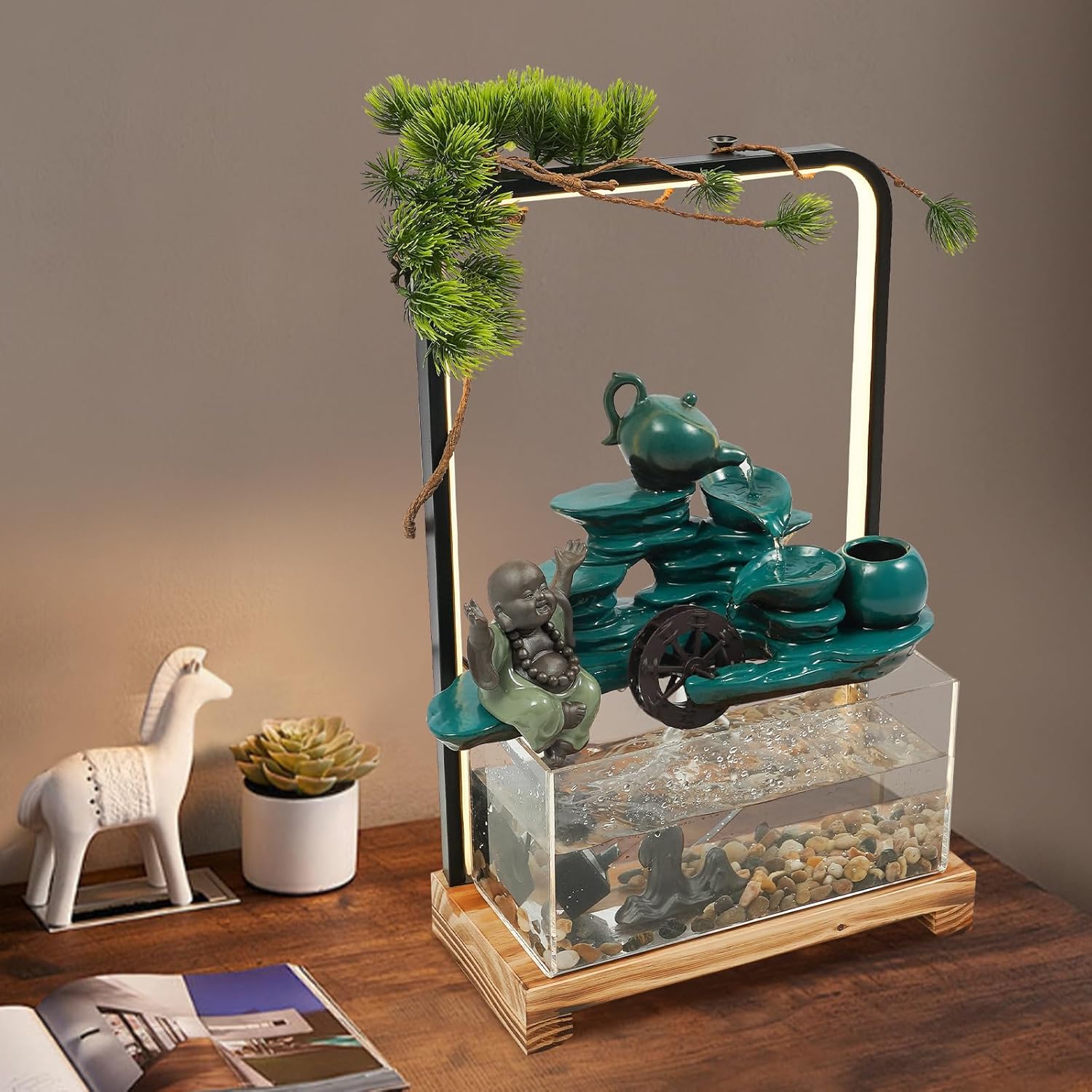 Genseino Tabletop Water Fountain with LED Light