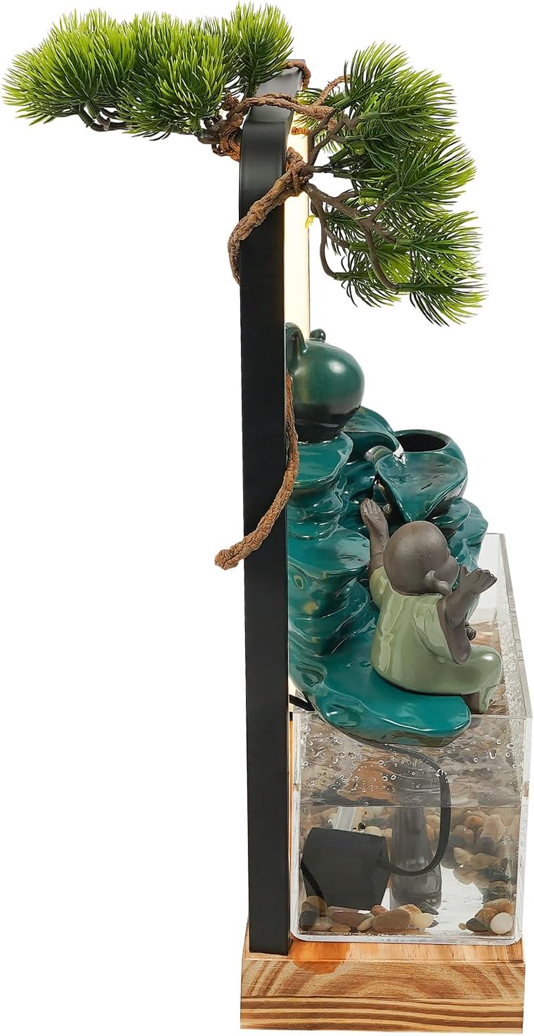 Zen Tabletop Fountain with LED Lights and Fish Tank