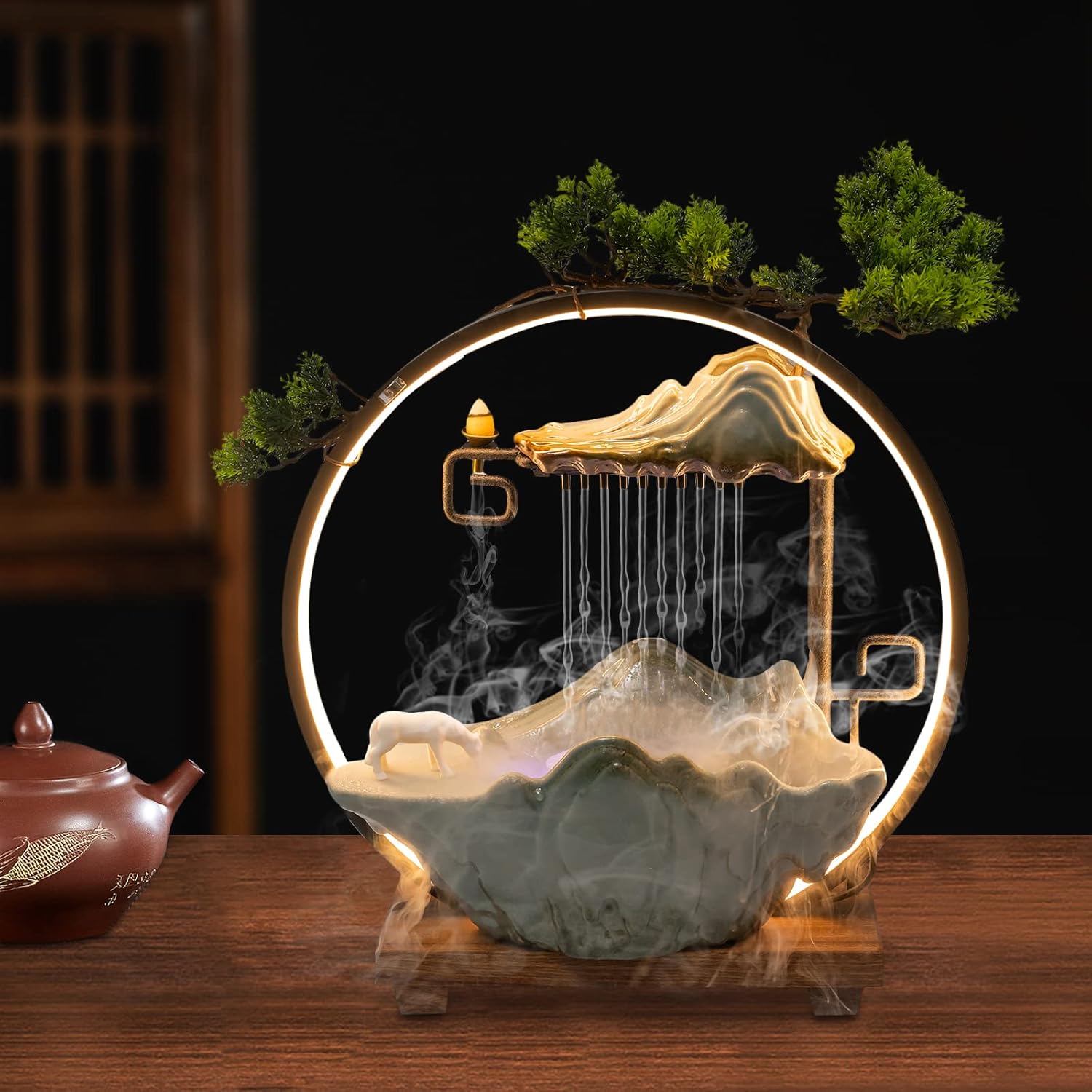 Indoor Waterfall Fountain with LED Light and Incense Diffuser