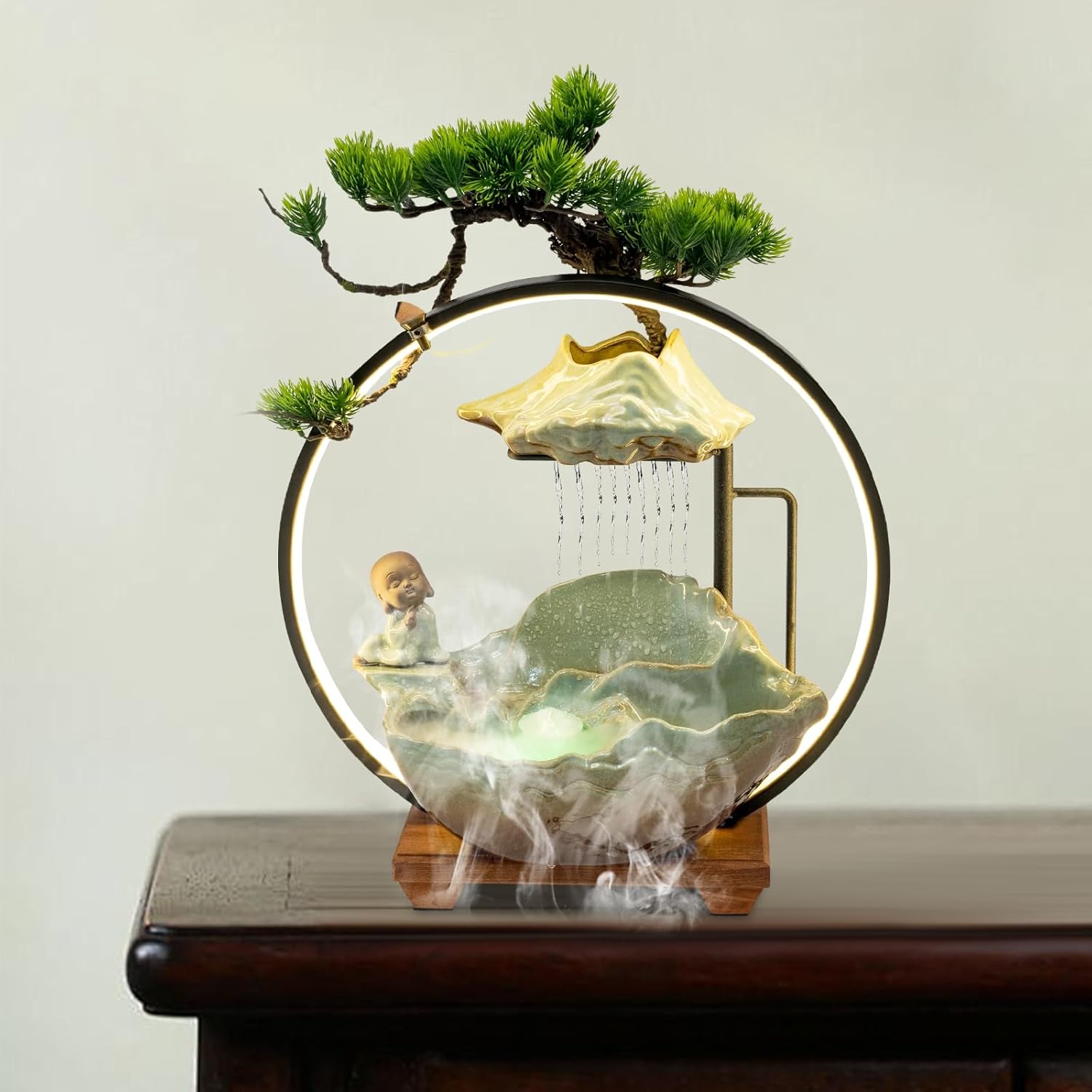 Elegant Tabletop Water Fountain with LED Light and Mist Function