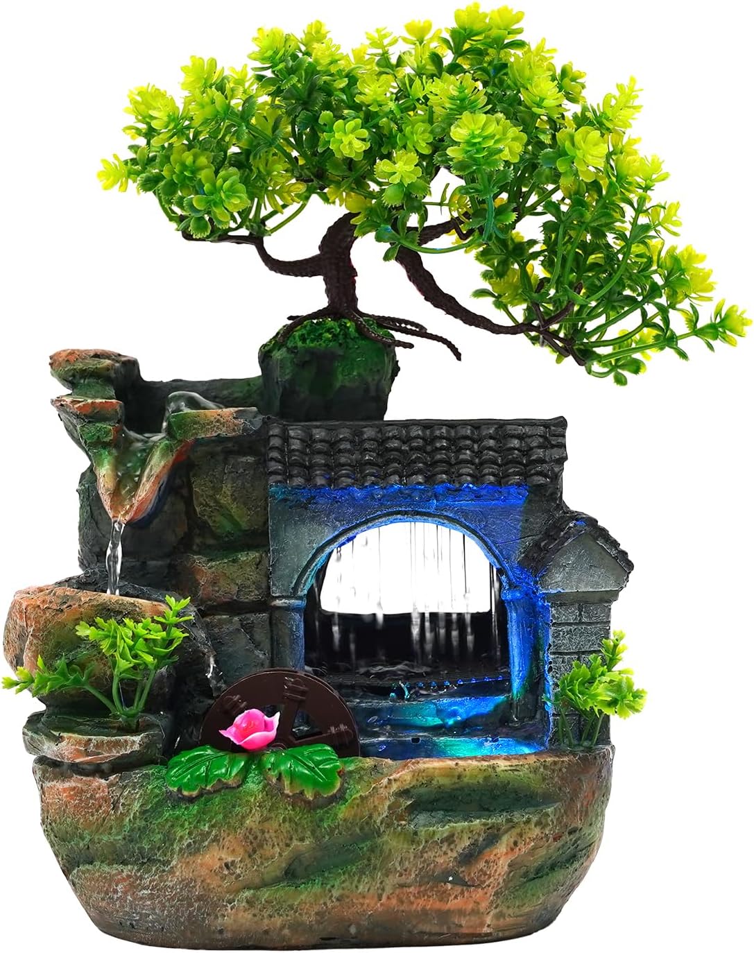 Tabletop Waterfall Fountain with LED Light and Adjustable Pump