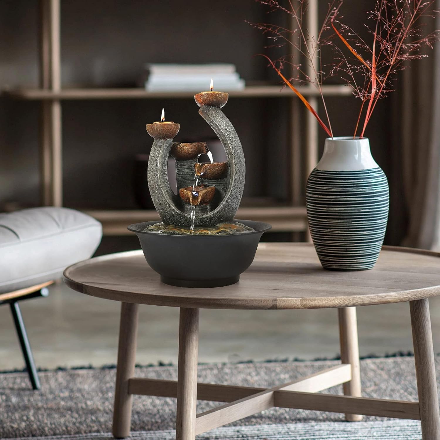 WICHEMI Indoor Fountain with Candle Holder for Home Office Decor