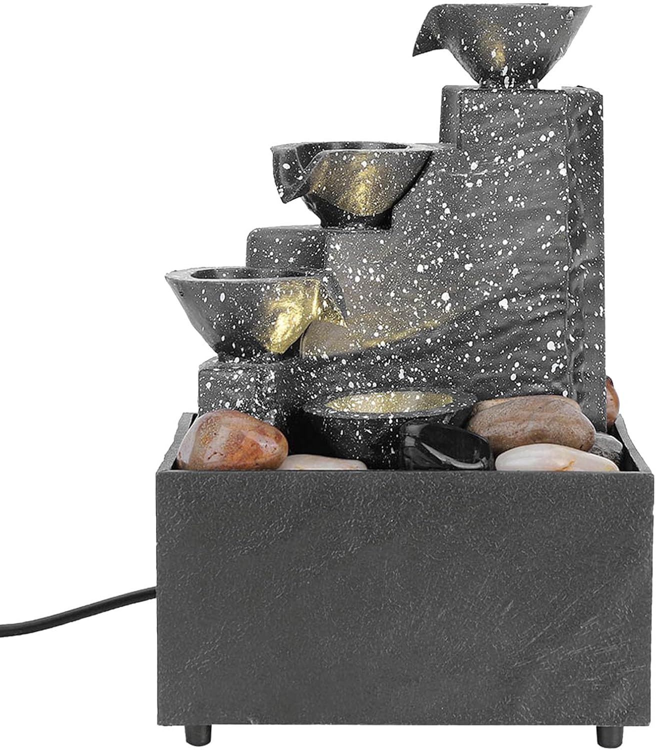 Tabletop Fountain with LED Lights and Stones for Indoor Office Decor