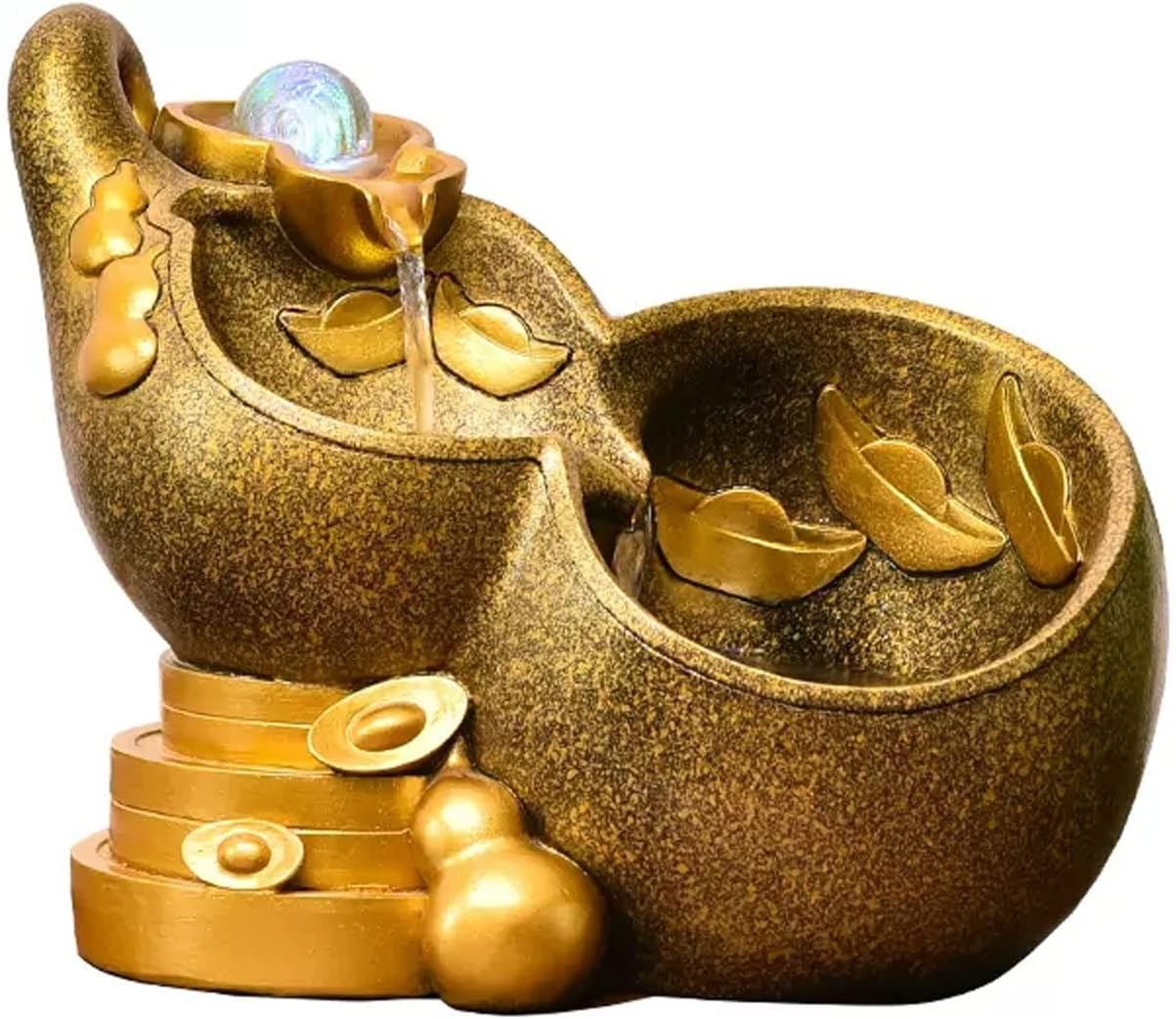 Golden Gourd Tabletop Fountain with Rolling Ball for Home Office Decor