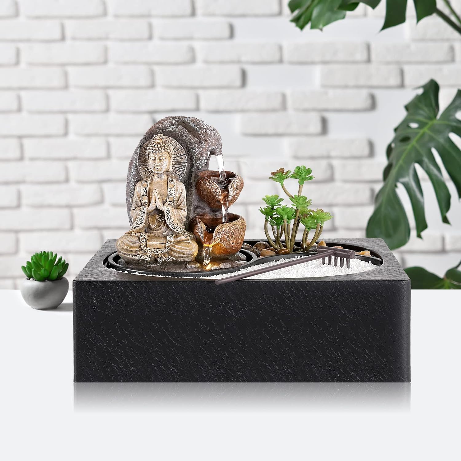 WICHEMI Waterfall Fountain Indoor Zen Garden Decor with LED Light